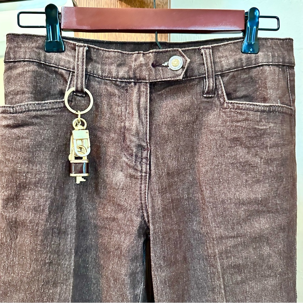 Diane Gilman Brown Dress Jeans With Charm Embellishment, Size 2P
